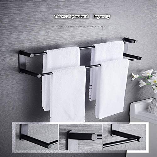 Black Drill Free Towel Rack Thicken Space Aluminum One Body Multiple Rod Towel Bars Polished Finish Wall-Mounted Towel Rail,Color:B Bathroom (Color : C, Size : 60cm)