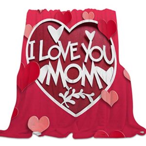 mother's day ultra soft flannel fleece bed blanket i love you mom red heart pattern throw blanket all season warm fuzzy light weight cozy plush blankets for living room/bedroom 40 x 50 inches