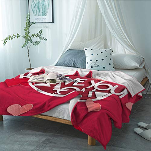 Mother's Day Ultra Soft Flannel Fleece Bed Blanket I Love You Mom Red Heart Pattern Throw Blanket All Season Warm Fuzzy Light Weight Cozy Plush Blankets for Living Room/Bedroom 40 x 50 inches