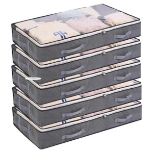 rovozar underbed storage bags organizer container (4 pack) under bed storage containers for organizing, clothing, bedroom, comforter, closet, dorm, quilts, gray, 39.37*19.68*5.9 inch
