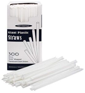 party essentials disposable plastic drinking straws, 10.25" giant/300 count, individually wrapped clear
