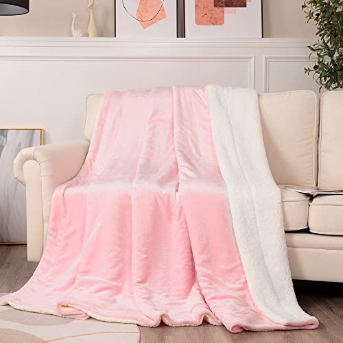 Stellhome Sherpa Fleece Throw Blanket for Couch - Thick Fuzzy Warm Soft Blankets and Throws for Sofa, 50x60 Inches(Throw Size), Pink