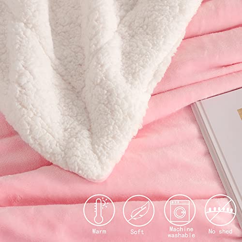 Stellhome Sherpa Fleece Throw Blanket for Couch - Thick Fuzzy Warm Soft Blankets and Throws for Sofa, 50x60 Inches(Throw Size), Pink