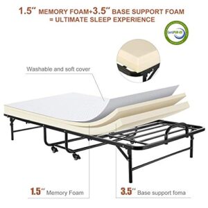 Rollaway Beds with Mattress for Adults Folding Bed Portable Foldable Guest Beds Twin, 5 Minutes to Assemble, 5 inch Memory Foam Mattress, 75x38 Inch