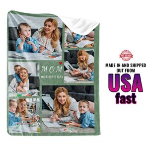DIYKST Custom Mother's Day Blanket with Photo Collage Text Personalized Photo Blanket for Mom/Grandma/Wife Gifts from Daughter Son Customized Throw Blanket for Mom Birthday Made in USA