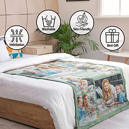 DIYKST Custom Mother's Day Blanket with Photo Collage Text Personalized Photo Blanket for Mom/Grandma/Wife Gifts from Daughter Son Customized Throw Blanket for Mom Birthday Made in USA