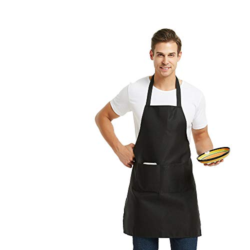 DUSKCOVE 12 Pack Plain Bib Aprons with 2 Pockets - Black Unisex Commercial Apron Bulk for Kitchen Cooking Restaurant BBQ Painting Crafting