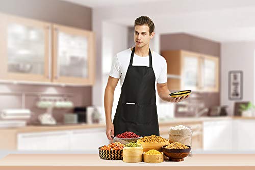 DUSKCOVE 12 Pack Plain Bib Aprons with 2 Pockets - Black Unisex Commercial Apron Bulk for Kitchen Cooking Restaurant BBQ Painting Crafting