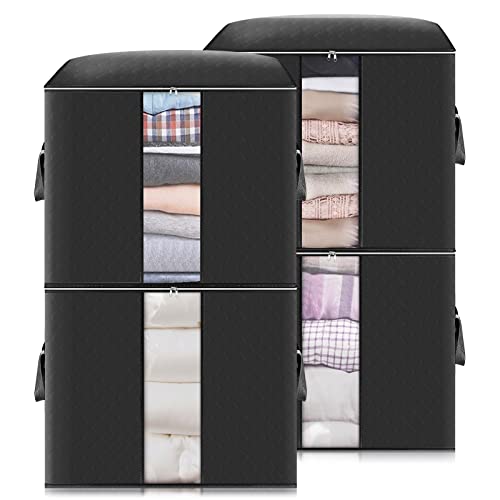 Large Storage Bags, 4 Pack 90L Storage Organizer Container， Foldable Closet Organizers with Handles and Sturdy Zippers for Blankets, Comforters, Clothing, Bedding