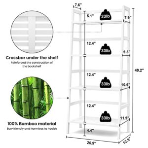 Homykic Bamboo Over The Toilet Storage and Ladder Shelf Bundle, White