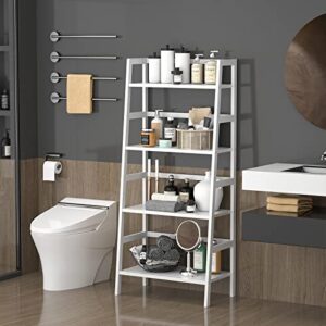 Homykic Bamboo Over The Toilet Storage and Ladder Shelf Bundle, White