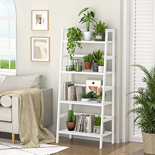 Homykic Bamboo Over The Toilet Storage and Ladder Shelf Bundle, White