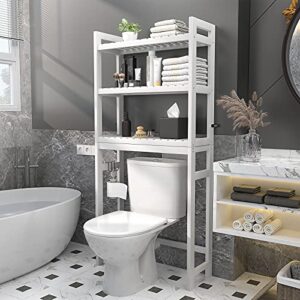 Homykic Bamboo Over The Toilet Storage and Ladder Shelf Bundle, White