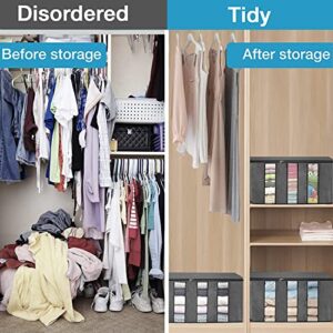Large Capacity Storage Bags, 4 Pack Clothes Storage Bins, Foldable Closet Organizers with Handle, Thick Fabric and Sturdy Zipper for Comforters, Blankets, Bedding (Light Grey)