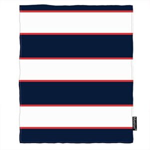 Moslion Nautical Pattern Stripe Throw Blanket 60x80 Inch Red Navy White Horizontal Parallel Stripes Cozy Throw Blanket for Couch Bed Sofa Car Soft Throw Blanket Flannel