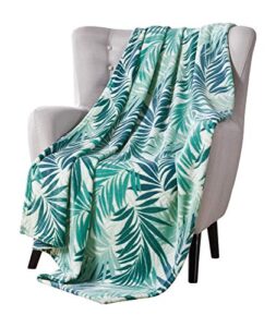 vcny decorative throw blanket: large lush palm leaf design accent for couch or bed, colors: green blue white