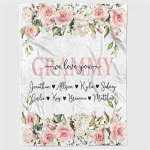 AZGifts Personalized Grammy Pink Rose Blanket Gifts for Grandma from Grandkids Grammy We Love You Blanket Customized Nickname Grandmother with Grandkids Name Blanket for Birthday Mothers Day