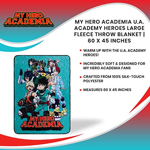 JUST FUNKY My Hero Academia U.A. Academy Heroes Large Anime Fleece Throw Blanket | Official My Hero Academia Throw Blanket | Collectible Anime Throw Blanket | Measures 60 x 45 Inches