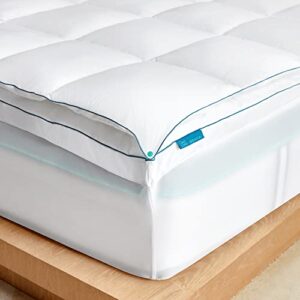 linsy living king mattress topper, double layers quilted pillow top mattress topper, plush mattress pad, extra thick with 1200gsm spiral fibers, breathable 400tc soft cover with deep pocket