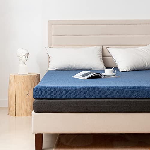 Erdoru 4 Inch Memory Foam Mattress Topper with Removable and Washable Cover, Pressure-Relieving Layers/CertiPUR-US Certified, 4" Comfort Topper(4in Blue, Queen)