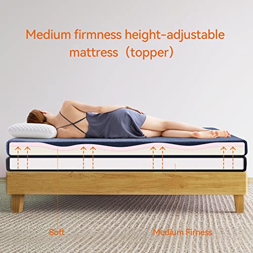 Erdoru 4 Inch Memory Foam Mattress Topper with Removable and Washable Cover, Pressure-Relieving Layers/CertiPUR-US Certified, 4" Comfort Topper(4in Blue, Queen)