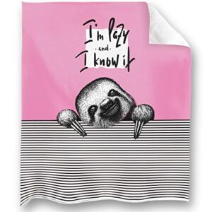 loong design pink lazy sloth throw blanket super soft, fluffy, premium sherpa fleece blanket 50'' x 60'' fit for sofa chair bed office travelling camping gift