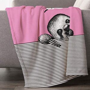 Loong Design Pink Lazy Sloth Throw Blanket Super Soft, Fluffy, Premium Sherpa Fleece Blanket 50'' x 60'' Fit for Sofa Chair Bed Office Travelling Camping Gift