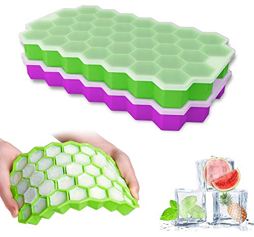 Ice Cube Trays with Lids 2 Pack Small Food Grade Silicone BPA Free for Freezer Flexible Easy-Release Stackable Ice Cube Mold