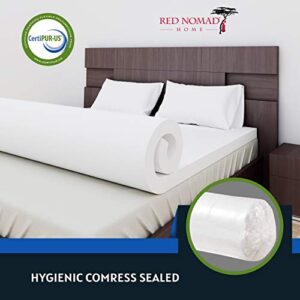 Red Nomad Memory Foam Mattress Pad 4 Inch - Twin Size Mattress Topper for Back Pain Relief. Breathable, Comfortable Cooling Bed Pad/Made in The USA