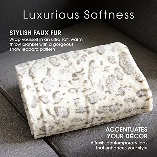 Cheer Collection Animal Print Throw Blanket | Soft Velvety Faux Fur Microplush Reversible Cozy Warm Throw Blanket - 50" x 60" - Snow Leopard