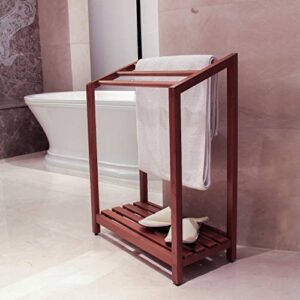 cambridge casual indonesian estate freestanding towel rack with shelf, natural teak