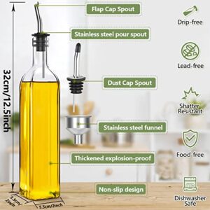 Leaflai 17oz Olive Oil Dispenser Bottle, 500ml Oil & Vinegar Cruet with 2 Stainless Steel Pourers, 2 Labels,1 Brush and 1 Funnel for Kitchen