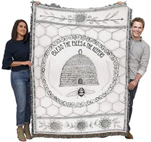 pure country weavers bless the bees and the keepers blanket by cindy shamp - garden floral gift tapestry throw woven from cotton - made in the usa (72x54)