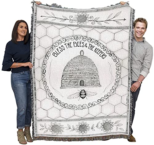 Pure Country Weavers Bless The Bees and The Keepers Blanket by Cindy Shamp - Garden Floral Gift Tapestry Throw Woven from Cotton - Made in The USA (72x54)