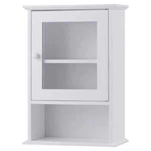 tangkula bathroom wall cabinet, wooden wall mounted medicine cabinet with adjustable shelf, white