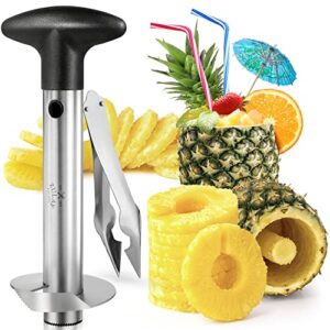 pineapple corer (triple reinforced stainless steel) with eye removal tool - pineapple cutter with reinforced welding & thick blade - pineapple slicer and corer tool for easy core removal by zulay