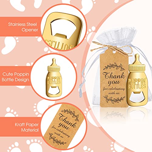 Popping Bottle Openers Baby Shower Return Favors for Guests Cute Bottle Opener Decorations and Souvenirs with Organza Bags Thank You Tags for Theme Party Favors (Retro Style,73 pieces)