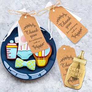 Popping Bottle Openers Baby Shower Return Favors for Guests Cute Bottle Opener Decorations and Souvenirs with Organza Bags Thank You Tags for Theme Party Favors (Retro Style,73 pieces)