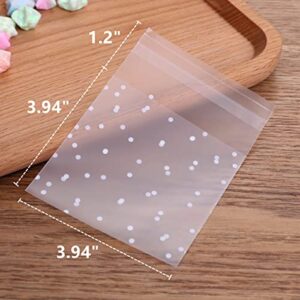 Cookie Bags Self Adhesive Cellophane Treat Bags - 100 pcs 3.94" x 3.94" Plastic White Polka Dot Pastry Bags for Dessert Candy Chocolate Bakery Cookie Packaging Party Gift