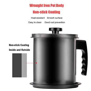 Cambom Bacon Grease Container with Fine Mesh Strainer, 1.3 L/almost 6 full cups Iron Cooking Oil Can with Removable a Coaster Tray for Kitchen Fat Storage