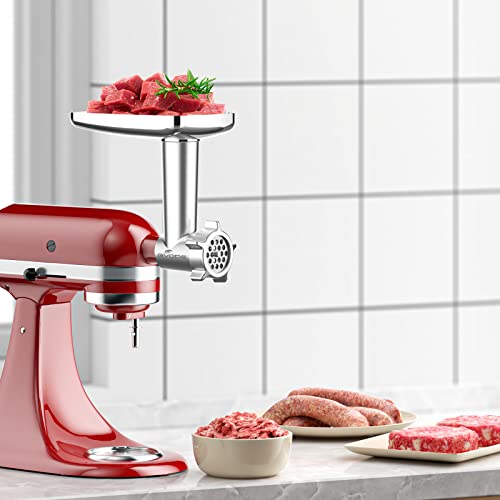 Metal Meat Grinder Attachment for KitchenAid Stand Mixer,Meat Grinder KitchenAid Includes 4 Grinding Plates, 3 Sausage Stuffer Tubes, 2 Grinding Blades, Meat Grinder Attachment by Gvode