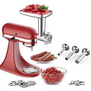 Metal Meat Grinder Attachment for KitchenAid Stand Mixer,Meat Grinder KitchenAid Includes 4 Grinding Plates, 3 Sausage Stuffer Tubes, 2 Grinding Blades, Meat Grinder Attachment by Gvode