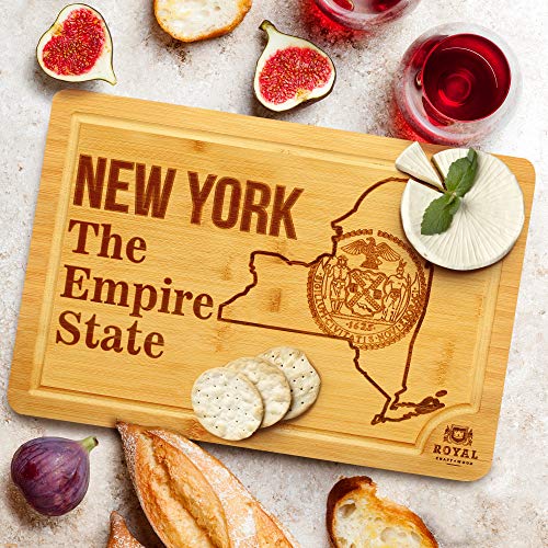 Bamboo State Cutting Board for Kitchen – New York Cheese Board, Charcuterie Platter & Serving Tray, (15" x 10")