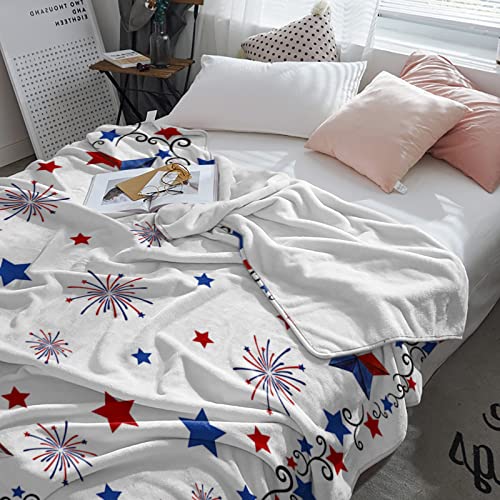 Patriotic Blanket 4th of July American Flag Stars Flannel Super Soft Breathable Throw Blankets Freedom Fireworks Warm Cozy Bedspread Decorative for Sofa Couch Chair Bedroom All Seasons Use 40" x 50"