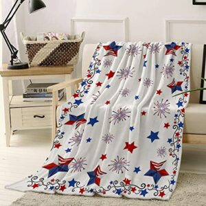 Patriotic Blanket 4th of July American Flag Stars Flannel Super Soft Breathable Throw Blankets Freedom Fireworks Warm Cozy Bedspread Decorative for Sofa Couch Chair Bedroom All Seasons Use 40" x 50"