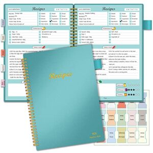 recipe book to write in your own recipes, blank recipe notebook with 15 tabs for family cooking lover, 120 pages recipe organizer, 7 x 10", teal