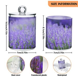 Kigai Purple Lavender Qtip Holder Dispenser with Lids 2 Pack ,Clear Plastic Apothecary Jar Containers for Vanity Makeup Organizer Storage - Bathroom Accessories Set for Cotton Swab, Ball, Pads, Floss