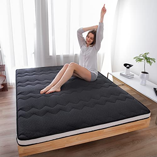 GYK Thicken Memory Foam Mattress Topper,Foldable Camping Road Trip Japanese Floor Futon,Tatami Mat Sleeping Pad,Knitted air Layer Cotton Fabric,Four-Sided Has Breathable Mesh,Cool Sleep