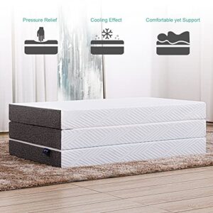 S SECRETLAND Folding Mattress, Tri-fold Gel Memory Foam Mattress Topper with Washable Cover, 6-Inch Full Size (Fold-Up & Fold-Out) Portable Sofa Bed Play Mat for Office Dorm Home, Gray, 52"*73"*6"