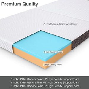 S SECRETLAND Folding Mattress, Tri-fold Gel Memory Foam Mattress Topper with Washable Cover, 6-Inch Full Size (Fold-Up & Fold-Out) Portable Sofa Bed Play Mat for Office Dorm Home, Gray, 52"*73"*6"